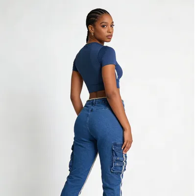 Jeans de tiro alto, multibolsillo para mujer — view 5