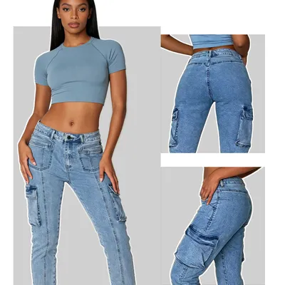 Jeans de tiro alto, multibolsillo para mujer — view 3