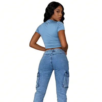 Jeans de tiro alto, multibolsillo para mujer — view 5