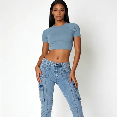 Jeans de tiro alto, multibolsillo para mujer — view 6