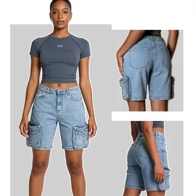 Whisker Wash Denim Shorts — view 3