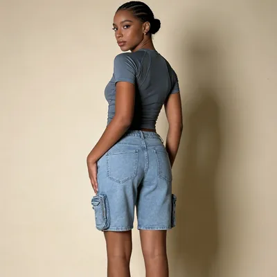 Whisker Wash Denim Shorts — view 5
