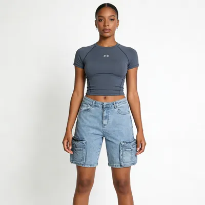 Whisker Wash Denim Shorts — view 6