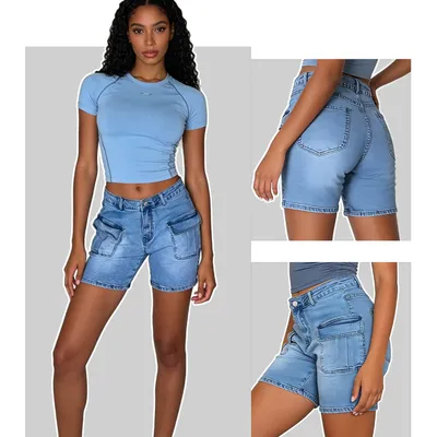 Whisker Wash Denim Shorts — view 3