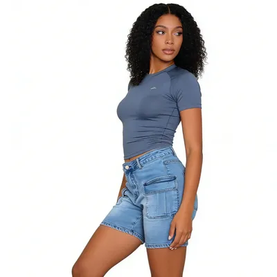 Whisker Wash Denim Shorts — view 4