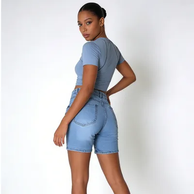 Whisker Wash Denim Shorts — view 5