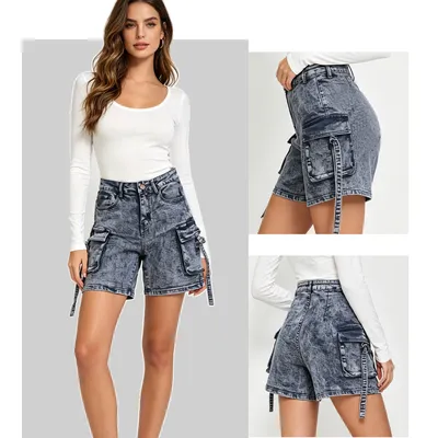 Whisker Wash Denim Shorts — view 3