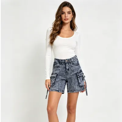 Whisker Wash Denim Shorts — view 6