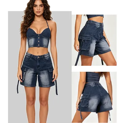 Whisker Wash Denim Shorts — view 3