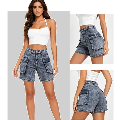 Whisker Wash Denim Shorts — view 3