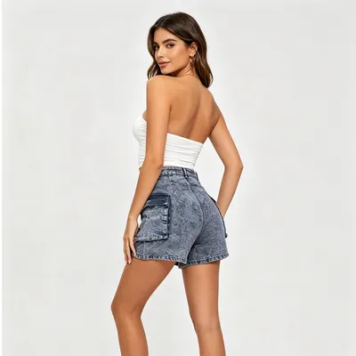 Whisker Wash Denim Shorts — view 4