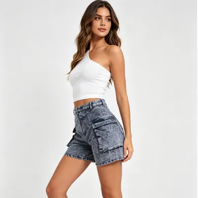 Whisker Wash Denim Shorts — view 5