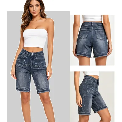 Whisker Wash Denim Shorts — view 3