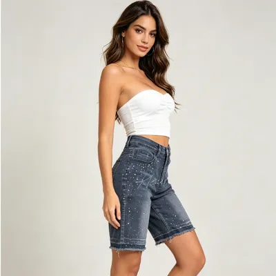 Whisker Wash Denim Shorts — view 4