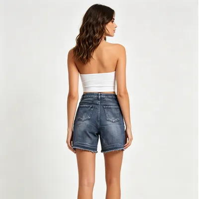 Whisker Wash Denim Shorts — view 5