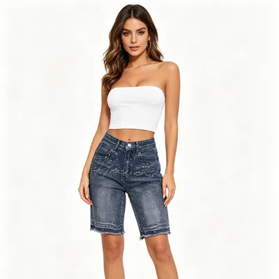 Whisker Wash Denim Shorts — view 6