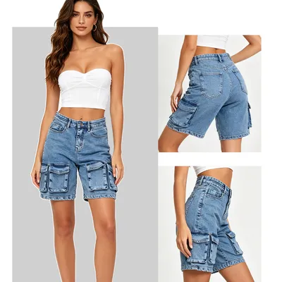 Shorts de Mezclilla de pierna ancha, con lavado vintage para mujer — view 3