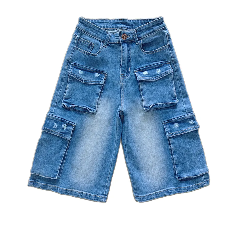 Shorts de Mezclilla de pierna ancha, con lavado vintage unisex — view 1
