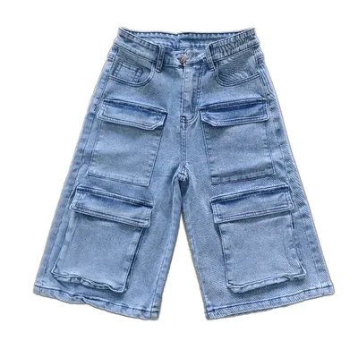 Unisex Wide-Leg Vintage Wash Denim Shorts — LX-DS-017