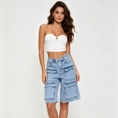 Shorts de Mezclilla de pierna ancha, con lavado vintage unisex — view 5